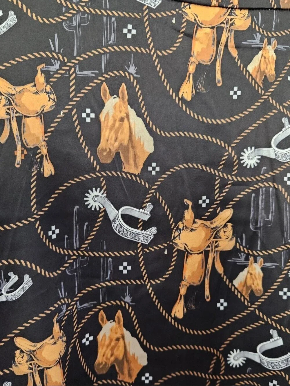Two Fly Black & tan western print cowboy Cowgirl Short Sleeve Blouse Womens S/M - Picture 2 of 8